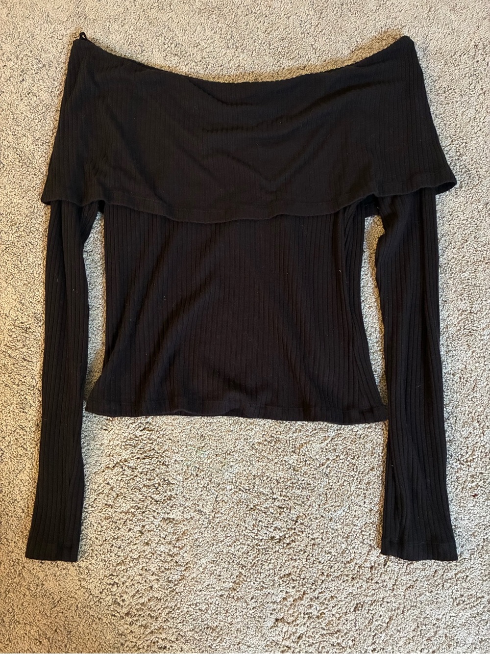 Off Shoulder Black Ribbed Sweater